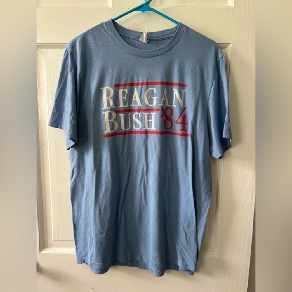 Vintage REAGAN BUSH ‘84 Light Blue Graphic Men's T-Shirt Size L